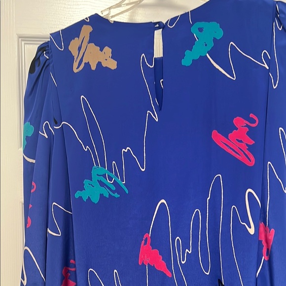 Royal Blue Long Sleeve Sundress with Cuffed Sleeves and Crew Neck - Picture 4 of 4